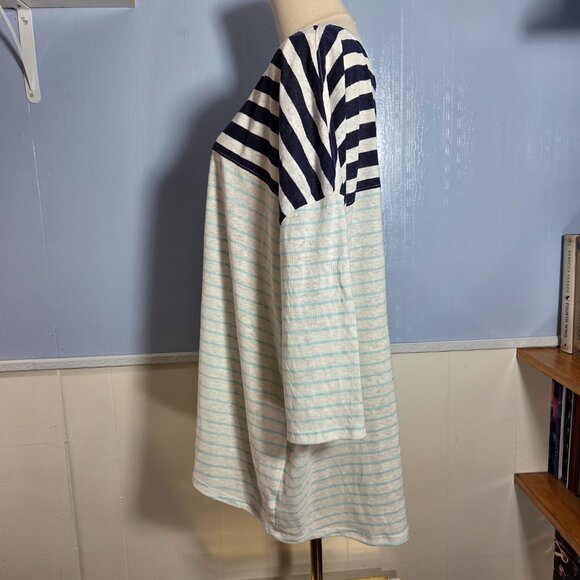 Lane Bryant 22/24 White Black Striped 3/4 sleeve Linen Blend Lightweight Tee - Picture 8 of 11